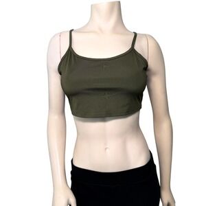 Zaful Crop Top Women Medium Olive Green New Spaghetti Strap Scoop Neck Camisole